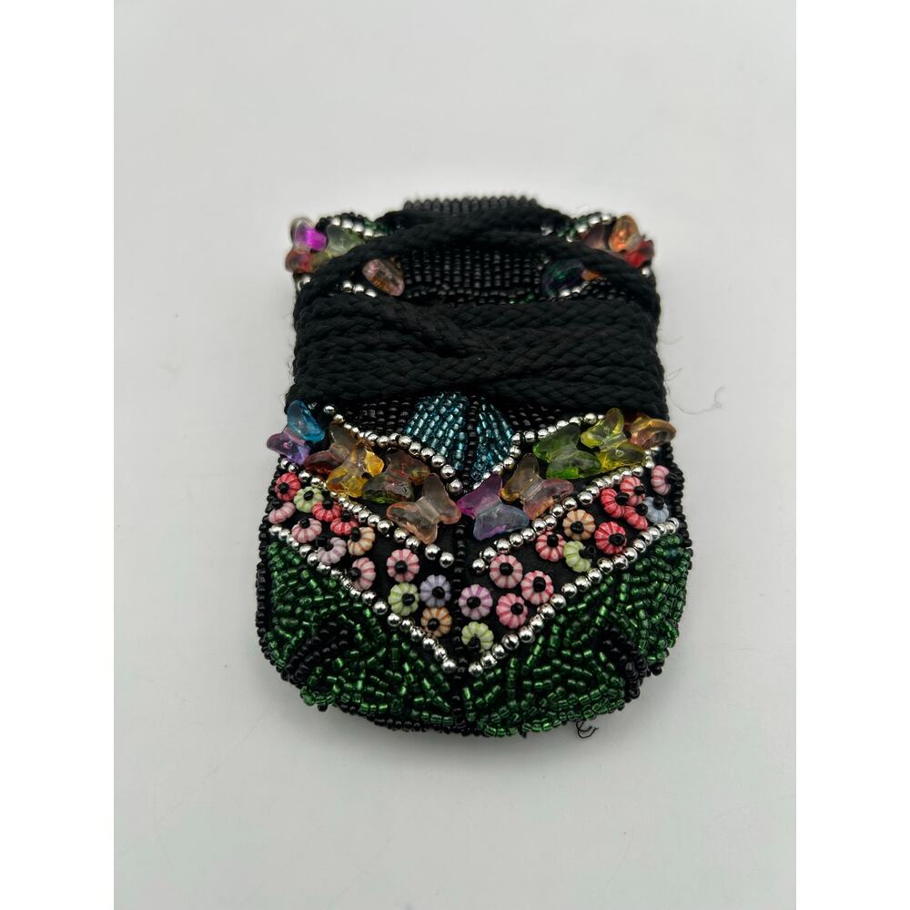 Handmade Beaded Drawstring Coin Purse Floral Boho Mini Pouch Multicolor